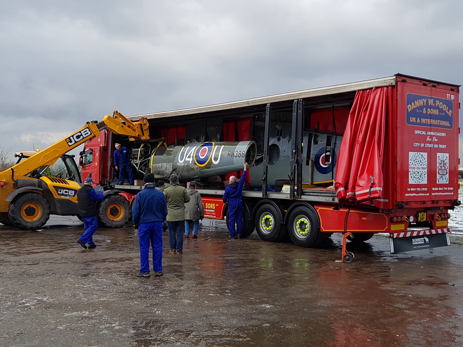 A Spitfire fuselage arriving at the Medway Aircraft Preservation Society workshop